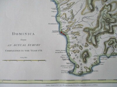Vintage MAP, DOMINICA,Dominique,Originally Created 1775,Thom