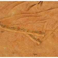 Sanskriti Vintage Sarees Georgette Hand Embroidery Premium Sari 5Yd Craft Fabric