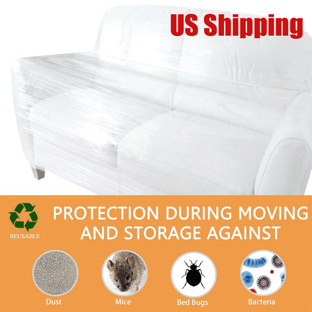 5 Mil Heavy Duty Clear Plastic Sofa Cover Furniture Chair Storage Bag Couch