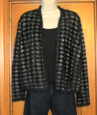 Alfani Black Gold Eyelash Yarn Open Cardigan Soft Size Medium*