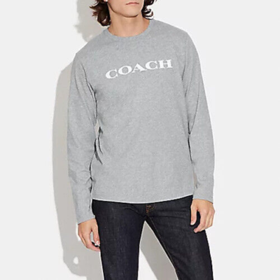 Coach Men's Heather Grey Essential Organic Cotton LS T Shirt