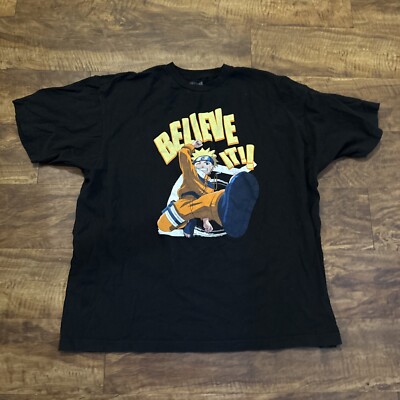 Naruto T-Shirt Believe It Black T-Shirt Japanese Anime size XXL