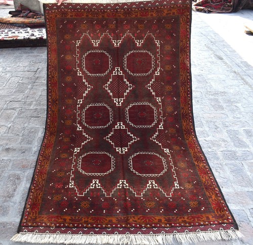 Hand Knotted Afghan Baluchi Area Rug 4x7 Black Tribal Persian Oriental Wool Rug