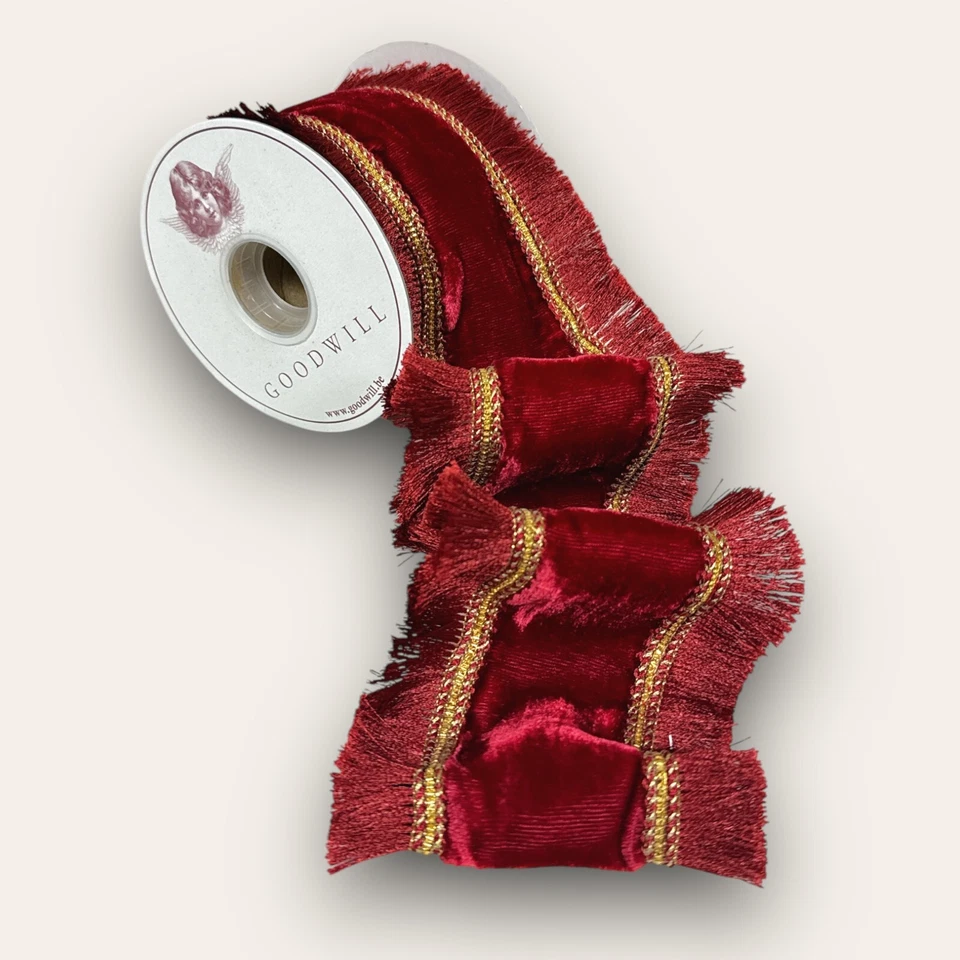 Edles Samtband Rot Gold Fransen Goodwill 1Meter Tischband Dekoband 10cm breit - Bild 2 von 4