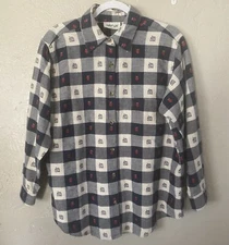 Vintage Krazy Kat Woman Teacher Shirt L Button Down Plaid School Apple  90s