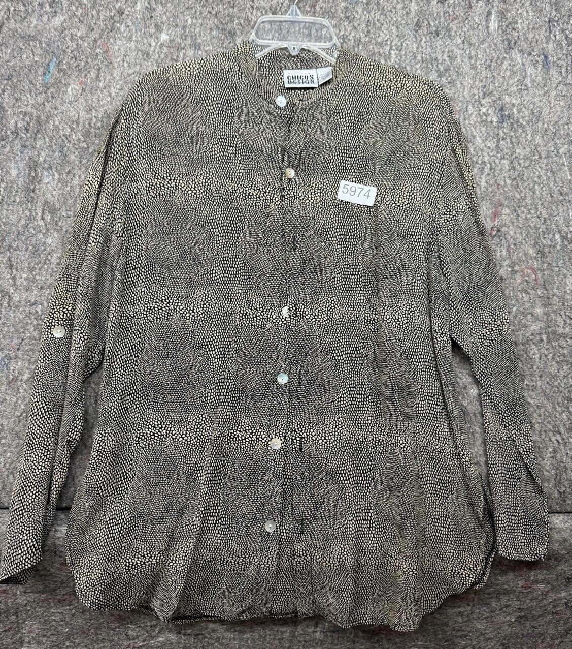 Chicos Womens Tunic Button Down Roll Tab Black Ta… - image 1