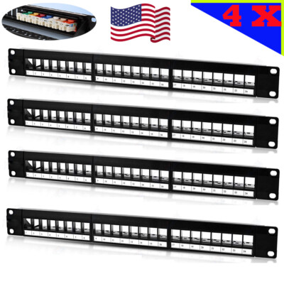 4 Pcs Patch Panel 24Port CAT6/Cat5 RJ45 110 Network Surface Wall Mount Bracket
