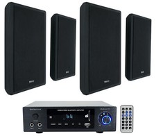 Rockville BLUAMP 150 Home Stereo Bluetooth Amplifier 4 Black Wall Mount Speakers