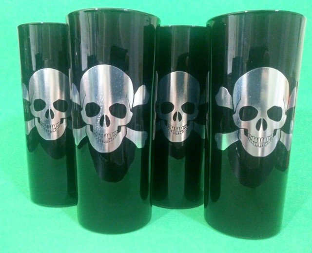 Tall Black Drinking Glasses Skull And Crossbones Set Of 4 eBay