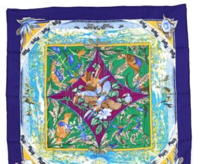 HERMES カレ90 TROPIQUES スカーフ HERMES Carre 90 Silk Scarf TROPIQUES Blue Multicolor Japan [Used
