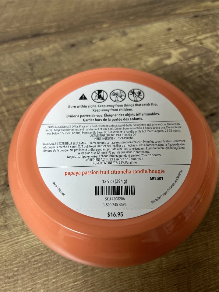 Tarro de metal Pier 1 papaya fruta de la pasión citronela vela 3 mechas Foto 4 de 4