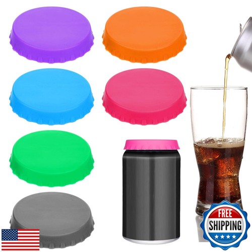 COMNICO 6Pcs Silicone Soda Can Lids, 6 Color Washable Can Covers BPA-Free Reu