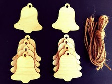 WOODEN BELL GIFT TAGS XMAS DECORATION 70mm PACK OF 10 SHAPES