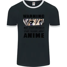 Warning May Start Talking About Anime Funny Mens Ringer T-Shirt FotL