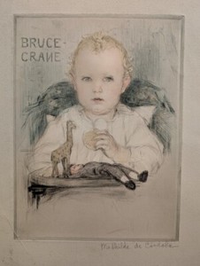 BRUCE CRANE Child portrait MATHILDE J. DE CORDOBA (NY 1871-1942) PRINT / Etching