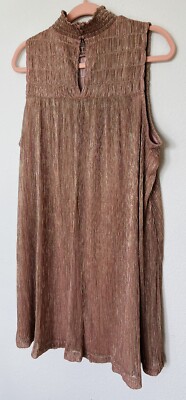 Women's SZ M Pink Rose Gold Metallic Pleated High Neck A-Line Knee Length  Dress | eBay