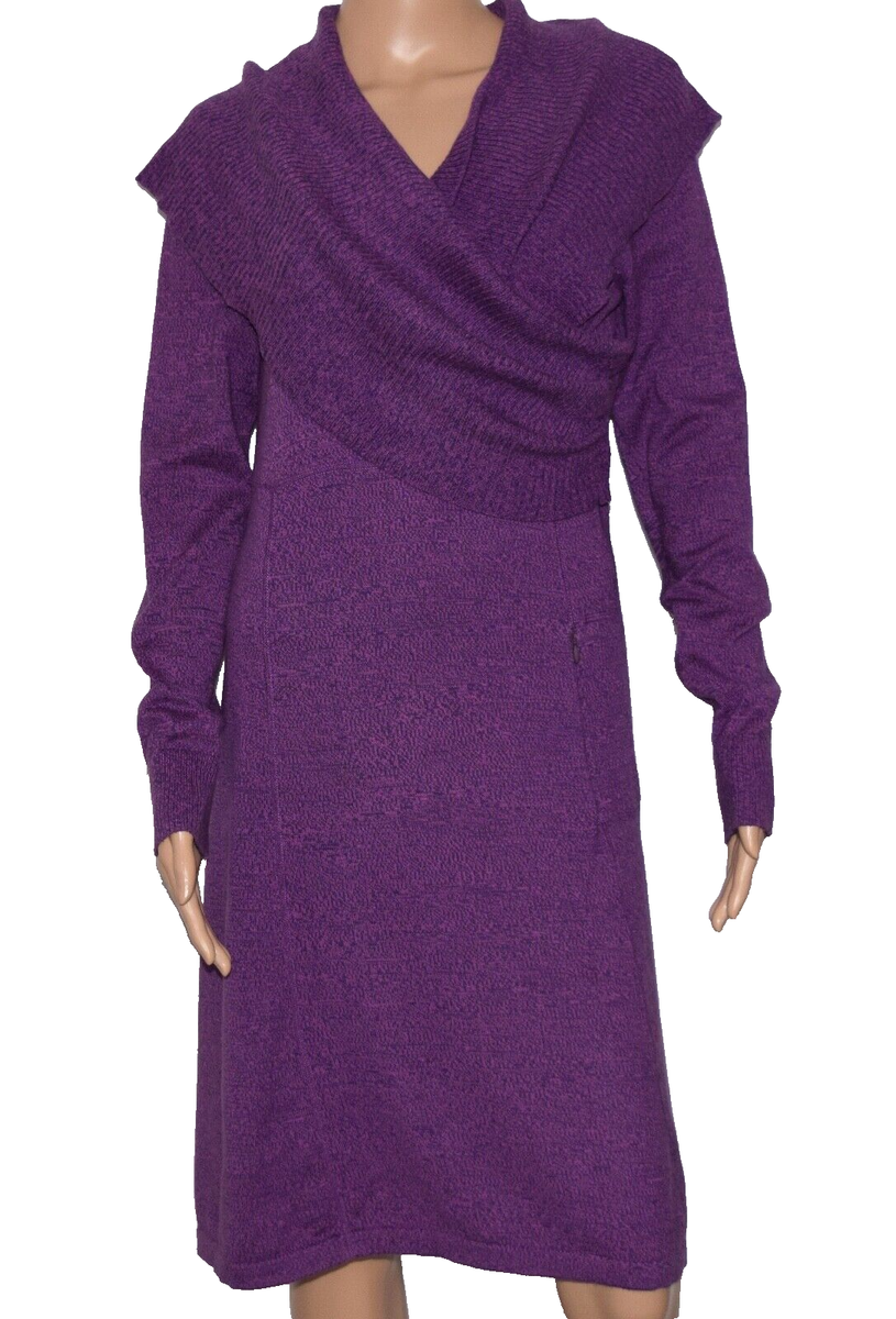 Athleta Sochi Purple Cowl Neck Organic Cotton Wool Long Sleeve Sweater  Dress M