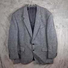 Vintage 90s Harris Tweed Blazer Mens 46R Blue Gray Wool Sport Coat