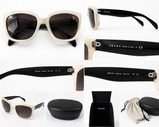 Authentic Prada SPR 07P 753-0A7 White Black Sunglasses Made in Italy w/ Case