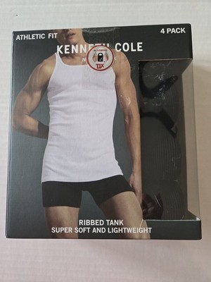 Kenneth Cole Athletic Fit Ribbed Tank 4 Pack Black Size M