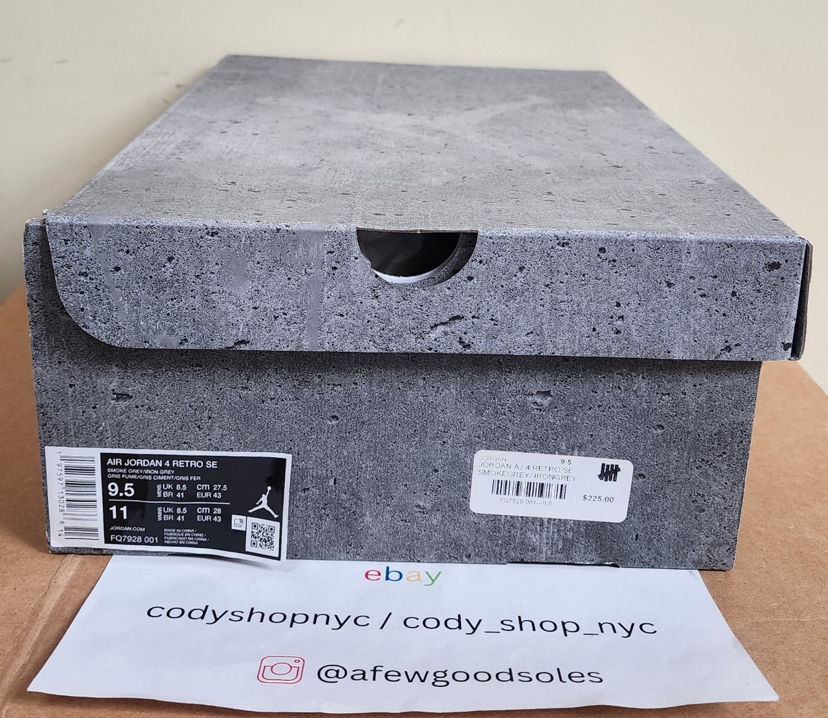 Air Jordan 4”Craft” 箱あり Air Jordan 4 Retro SE Wet Cement size 9.5 Grey *EMPTY SHOE BOX