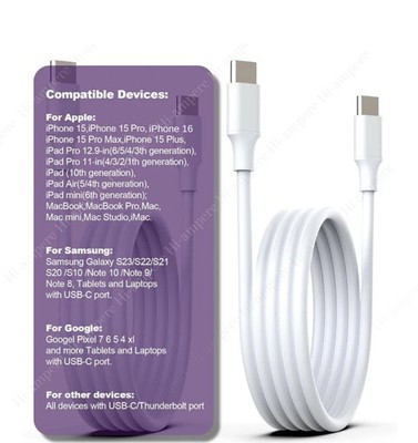 2x 60W PD Fast Charging Cable For iPhone, Samsung Android Type C to USB C