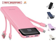 Charmast 10000mAh Power Bank w/ Built-in Cables Fast Charge iPhone Samsung