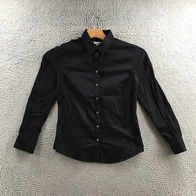 Banana Republic Shirt Womens 10 Black Cotton Blend Stretch Button Up Long  Sleeve | eBay