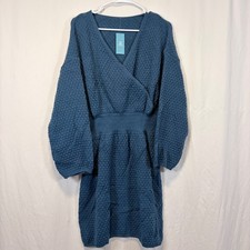 Cupshe Sweater Dress Surplice V-Neck Teal Popcorn Knit Mini Large