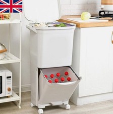 45L Kitchen Rubbish Waste Bin Recycling Dual Multi Compartment Dustbins w/Wheels