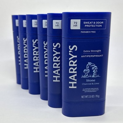 6 Harry's Deodorant Antiperspirant Extra Strength Stone 72 Hr EXP 02/27 2.5oz Ea