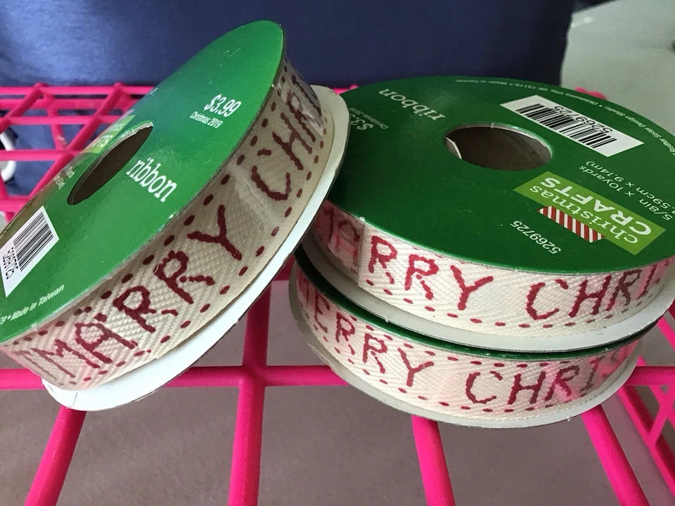 Merry Christmas Ribbon Spool Gift Wrapping Craft Supply Lot 5/8” X 10 Yards - Image 2 of 4