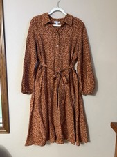Nine West Leopard Print Gauze Shirt Dress Midi Rust Brown Cotton Blend XL