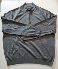 Jos. A. Bank Men's XXL Gray LS 3/4 zip Sweater 100 Merino Wool Winter Warm