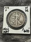 Semi-KEY 1919-P Silver Walking Liberty Half Dollar VF+.