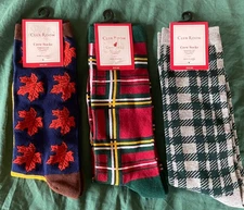 Lot of 3 NEW Club Room Crew Socks - Adult One Size -Plaids/Maple Leaf