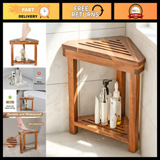 Corner Shower Stool with Storage, Acacia Wood Foot Rest for Shaving Legs, Waterp
