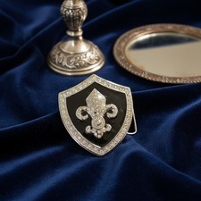 Men Women Silver Metal Belt Buckle Fashion Shield Bling Fleur De Lis Lily