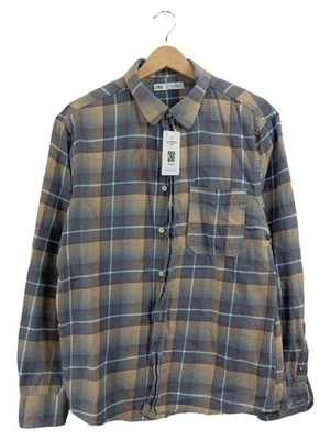 ZARA Chemise Décontractée Homme Bleu Carreaux Coton Casual (EU 50, INT L) - Photo 1/3