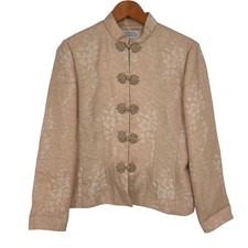 Vintage Y2K Adrianna Papell Jacket Skirt Suit Set Size 10 Beige Floral Lace