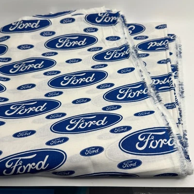 OWNED AND LICENSED BY FORD MOTOR COMPANY Fabric Licensed Ford Motor Logo Emblem Blue/White Cotton By The Yard