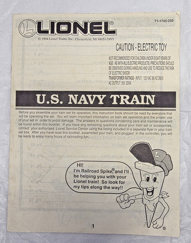 Lionel US Navy Train Manual 1994 71-1745-250 O27 6-11745 Guía de instrucciones | Condition: Used