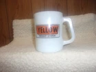 VINTAGE FIRE KING YELLOW FREIGHT SYSTEM MILK GLASS MUG