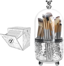 Makeup Brush Holder Organizer with Lid, 360 Rotating Dustproof Makeup Brushes Or