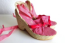 Passarella Plateau-Wedges Keilsandale Vichy rot-weiß Retro Gr. 37 -NEU /NP 149 €
