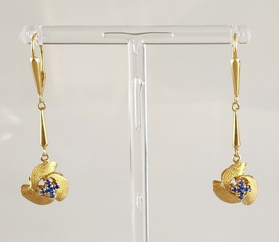 Nachlass Vintage europäische 14k Gold & Blautopas Ohrhänger Mitte 20. Jahrhundert
