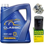 MotoröL Filter Set Mannol 10W-40 5 Liter + Schraube FüR Mitsubishi Asx Peugeot