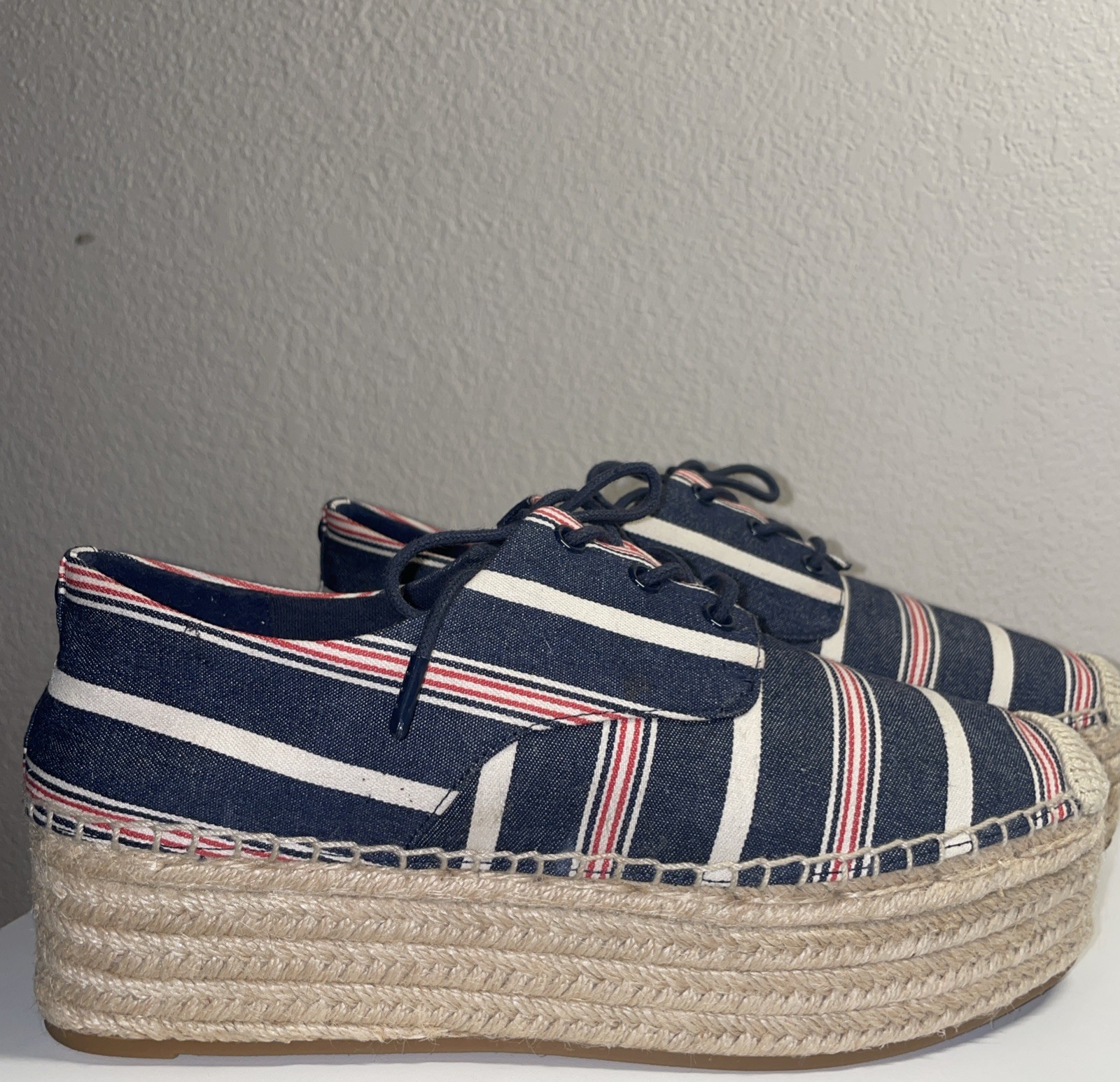 Tory Burch Florence Platform Espadrille Navy Blue Striped Shoes, Size 8.5M thumbnail 6