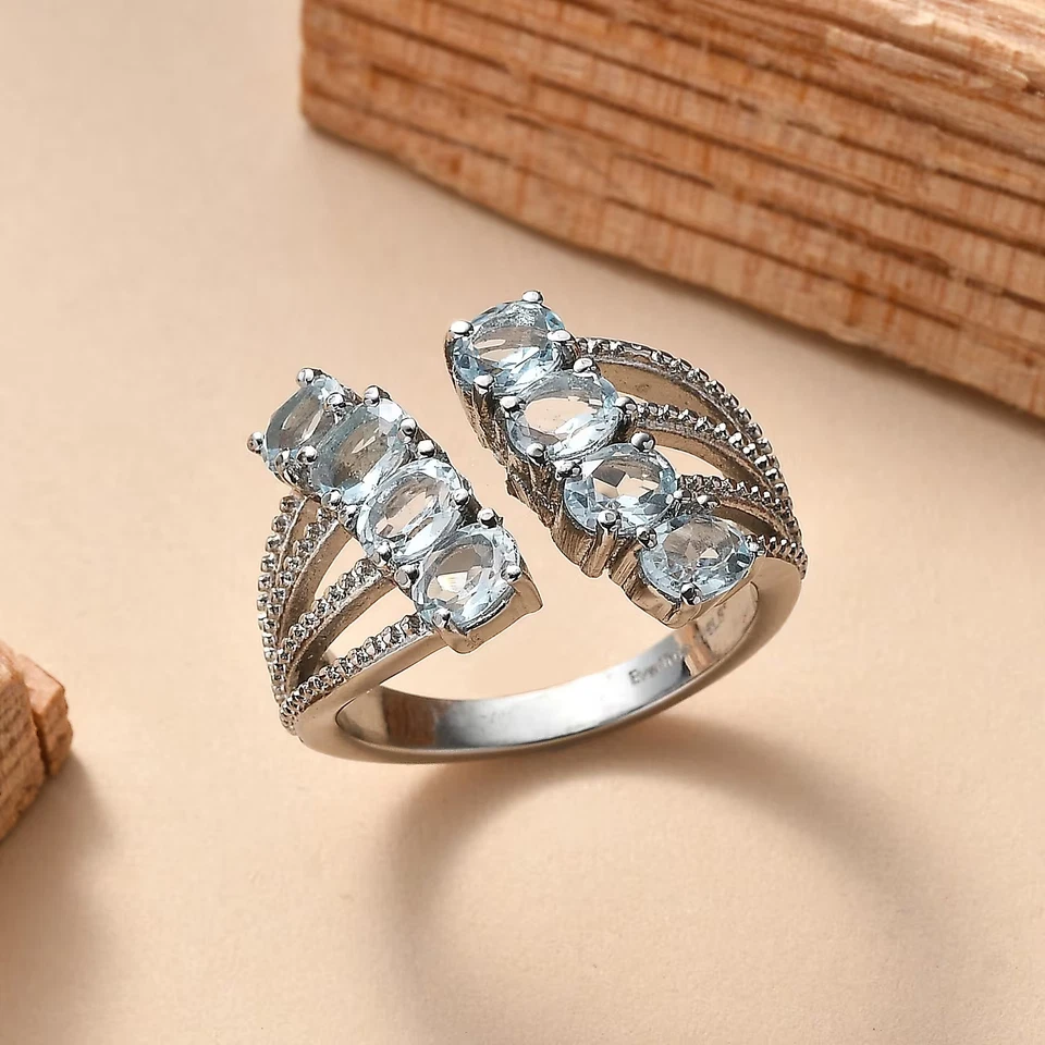 Anillo Topacio Azul Cielo 3.40 ctw en Acero Inoxidable Talla 10 Regalos de Navidad Foto 2 de 4