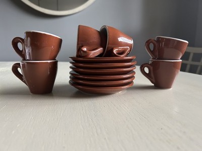 VTG NUOVA POINT BROWN DEMITASSE ITALIAN COFFEE ESPRESSO CUP & SAUCER SET ITALY